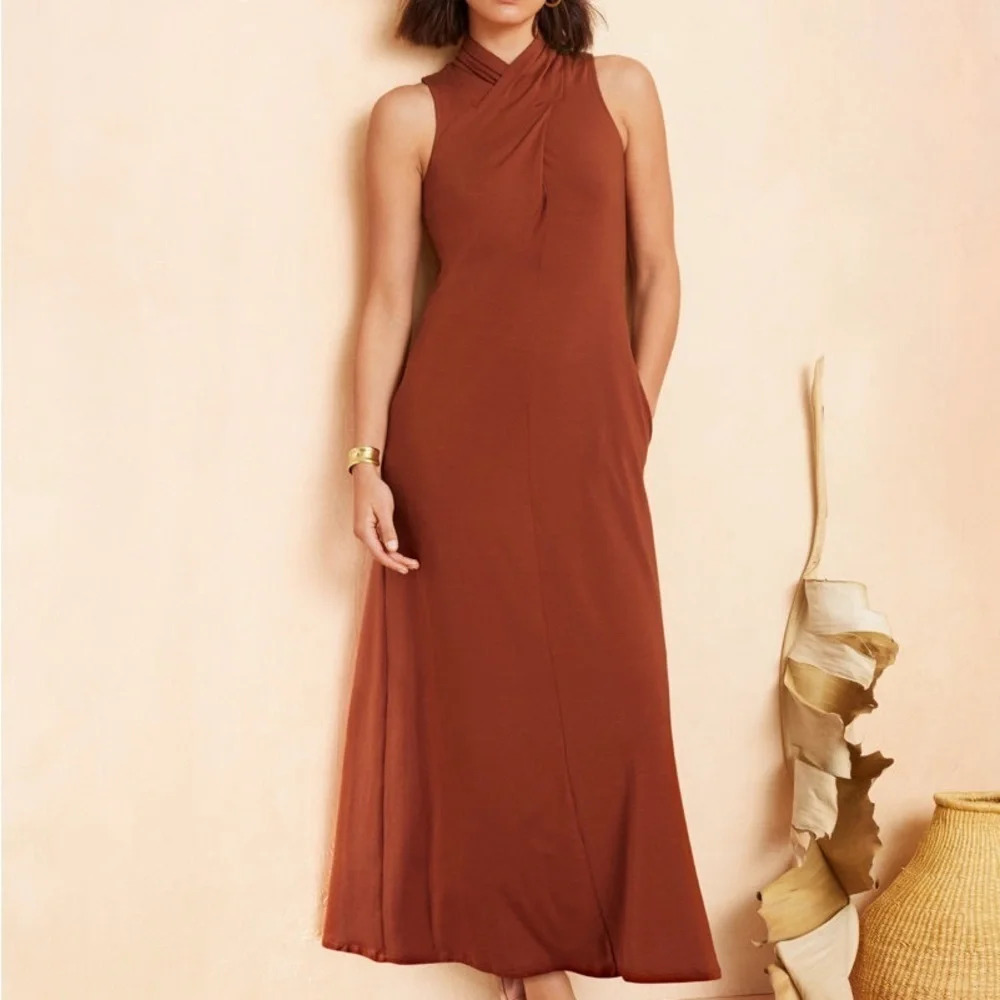 Garnet Hill Mock Neck Knit Maxi Dress in Rust - Size XS